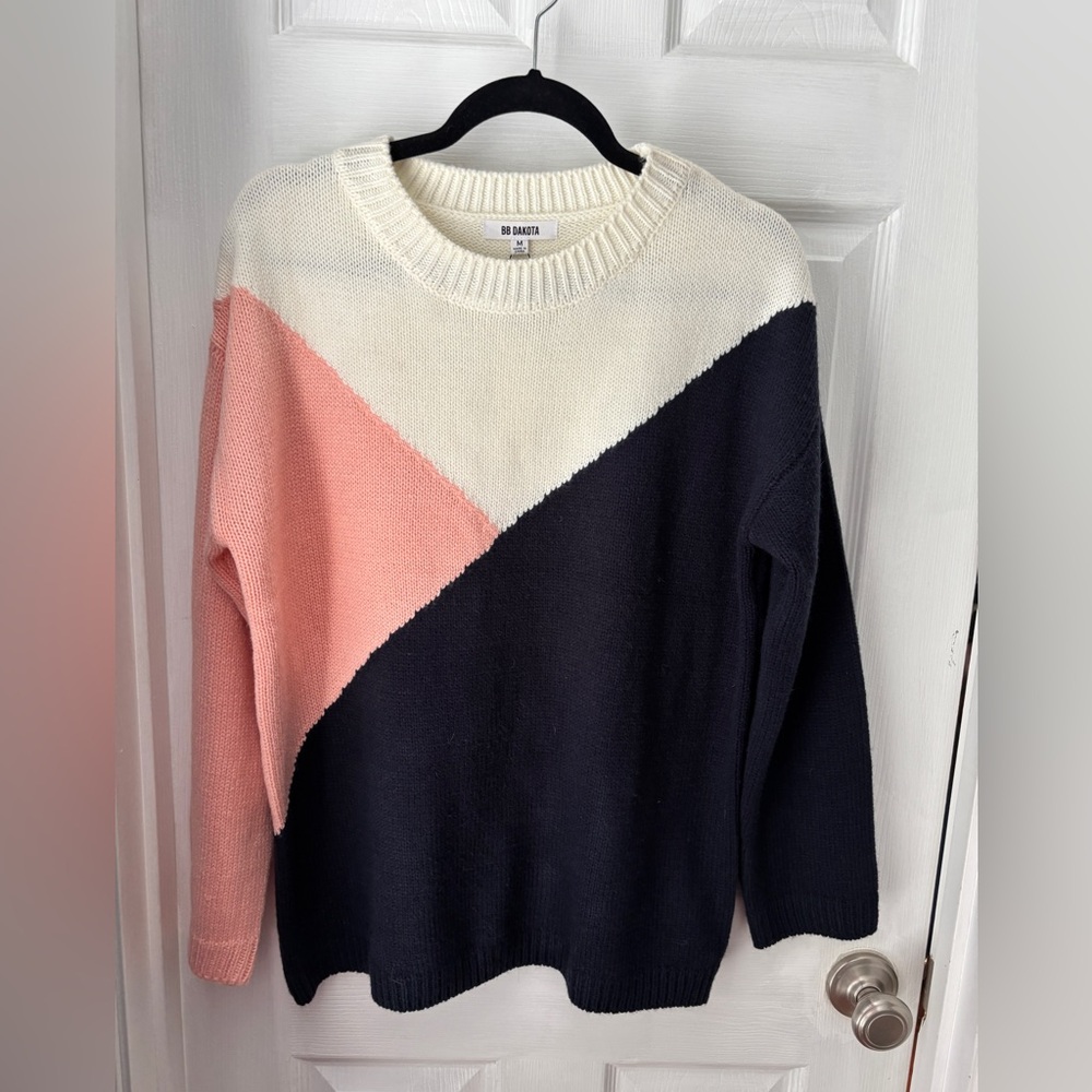 BB Dakota Pink and White Crew Neck Sweater